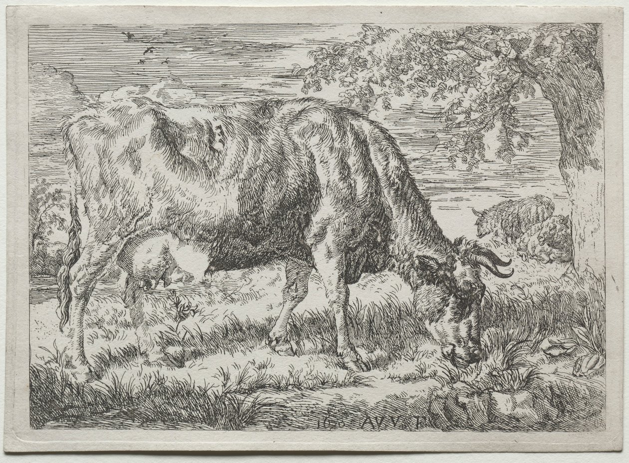 Vaca y dos ovejas al pie de un árbol, 1670 de Adriaen van de Velde
