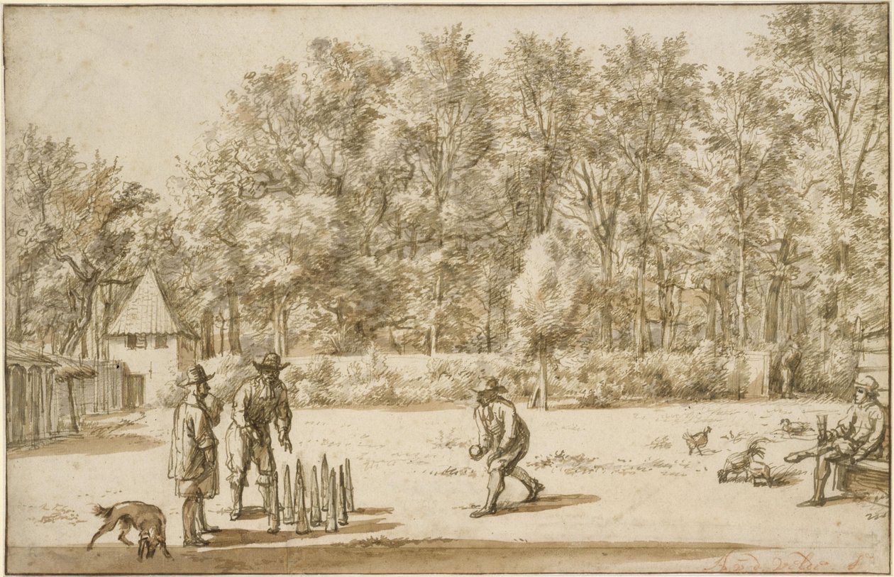 Tres hombres jugando a los bolos de Adriaen van de Velde