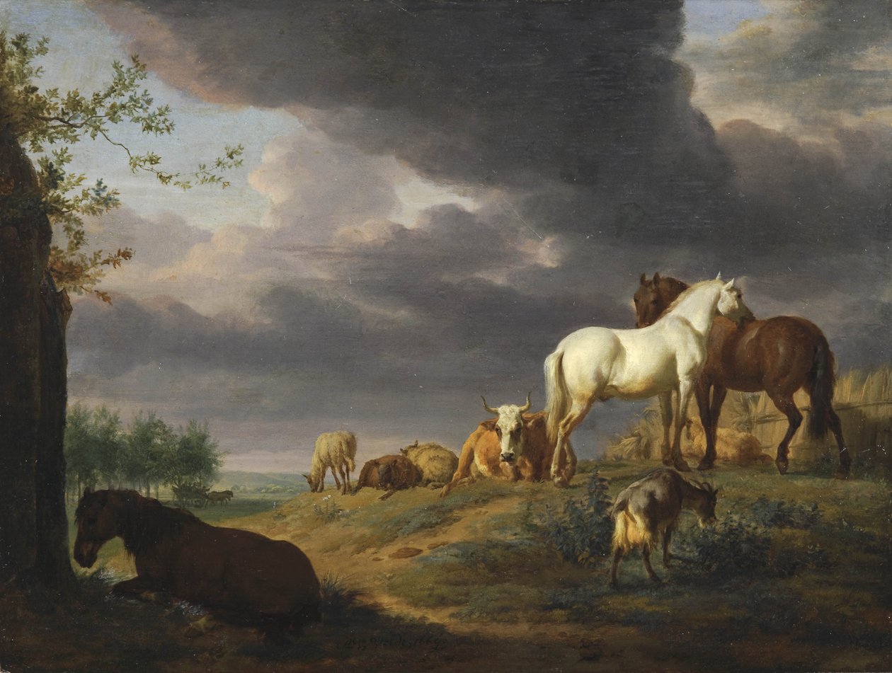 Holandés: Paisaje con caballos y otros animales Paisaje con caballos y otros animales de Adriaen van de Velde