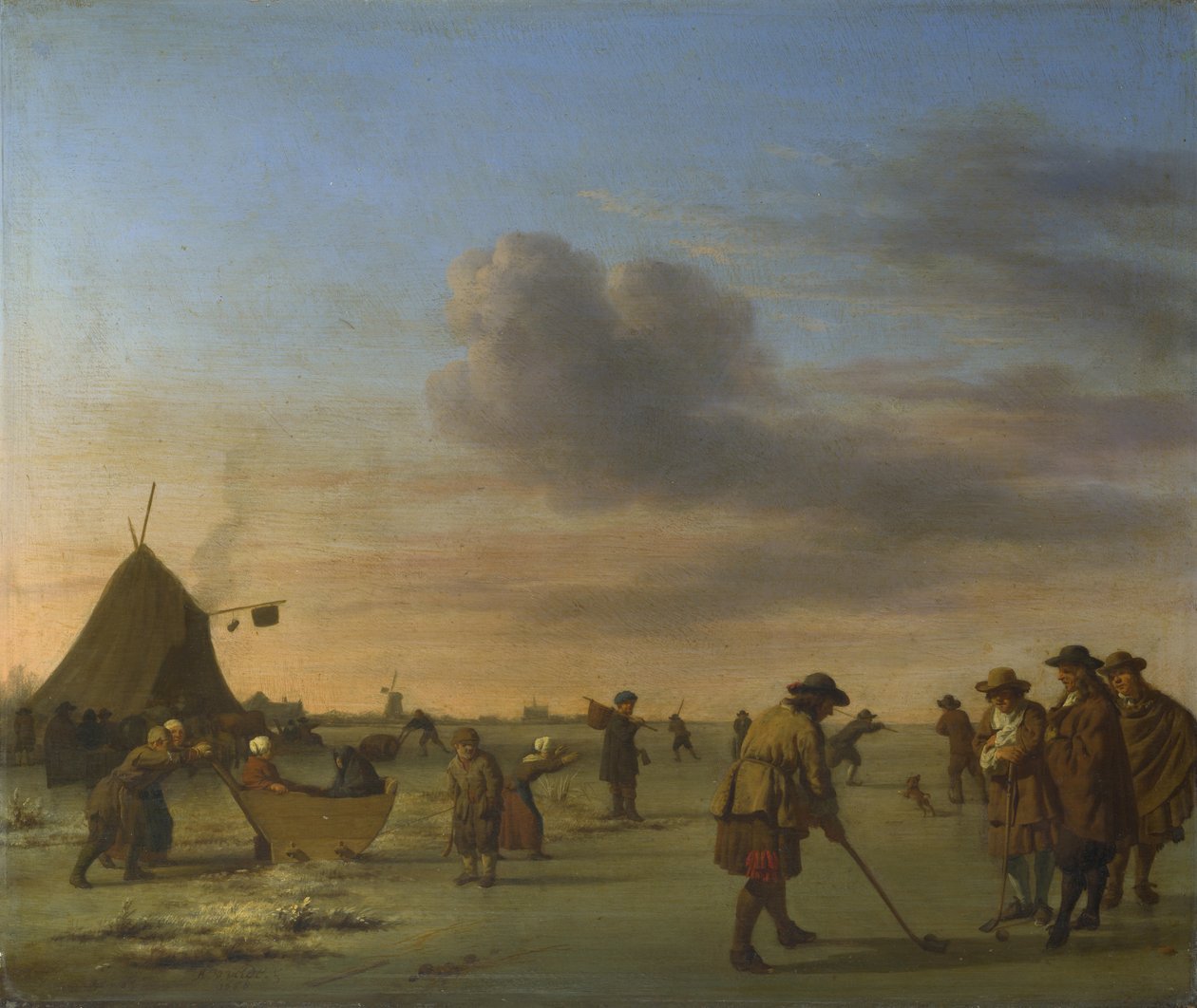 Golfistas sobre el hielo cerca de Haarlem de Adriaen van de Velde