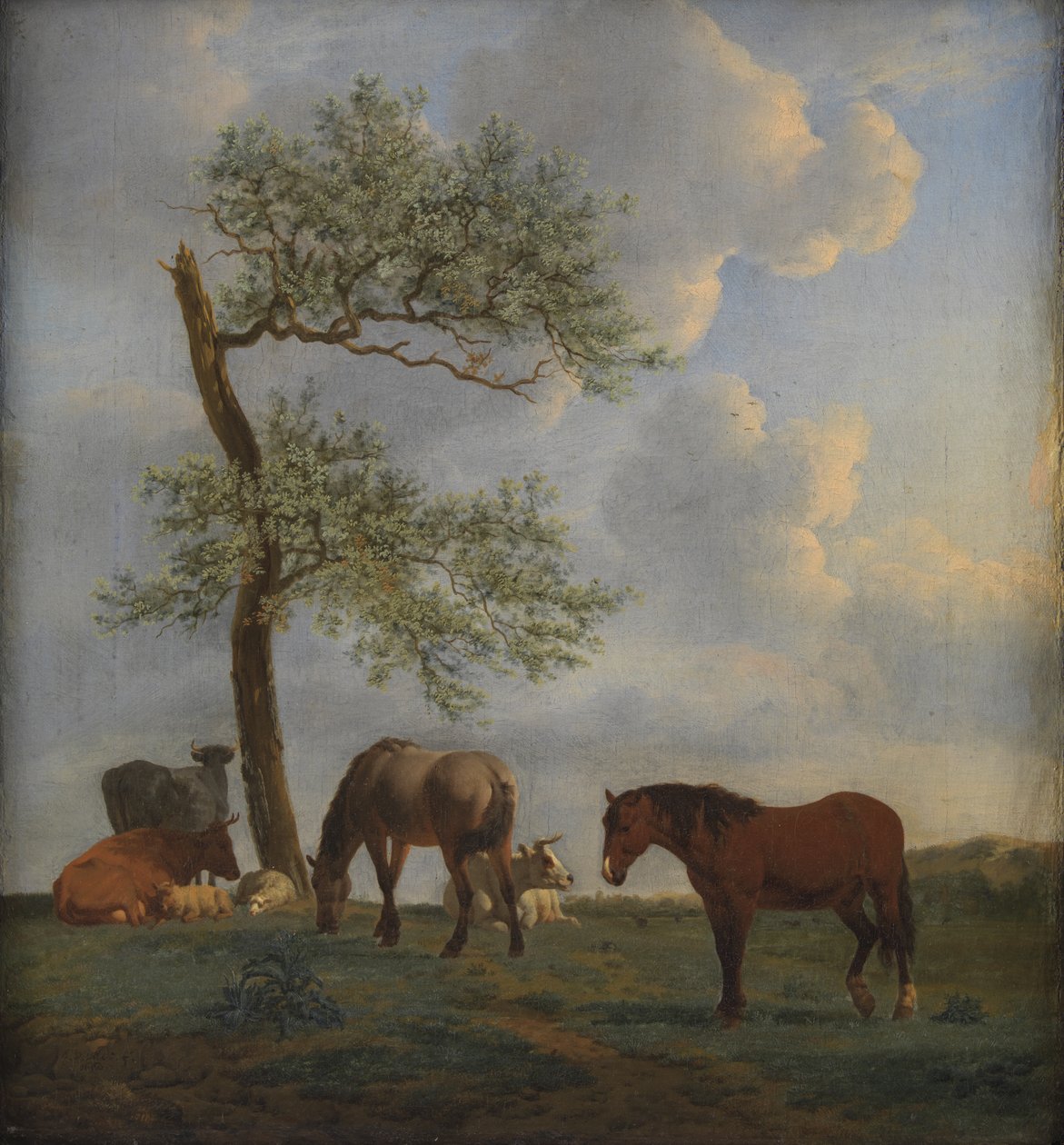 Pradera con caballos y ganado de Adriaen van de Velde