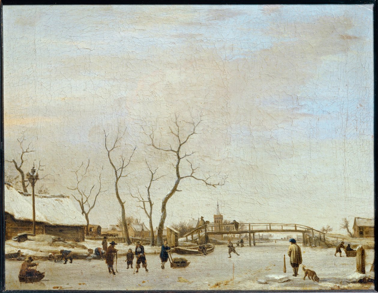 Riviere gele con patinadores y jugadores de quitar el hipo ... de Adriaen van de Velde