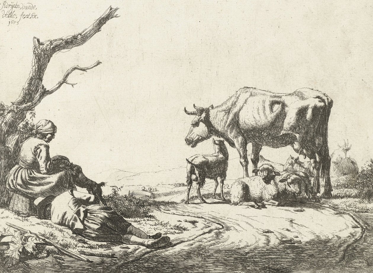 Pastor y pastora con ganado, 1653 de Adriaen van de Velde