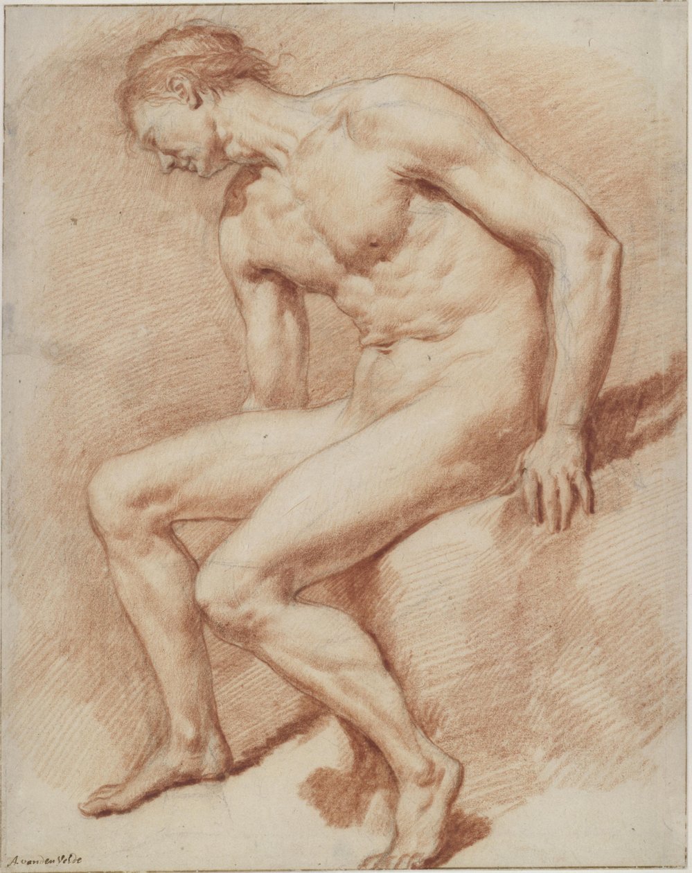 Desnudo masculino sentado de Adriaen van de Velde