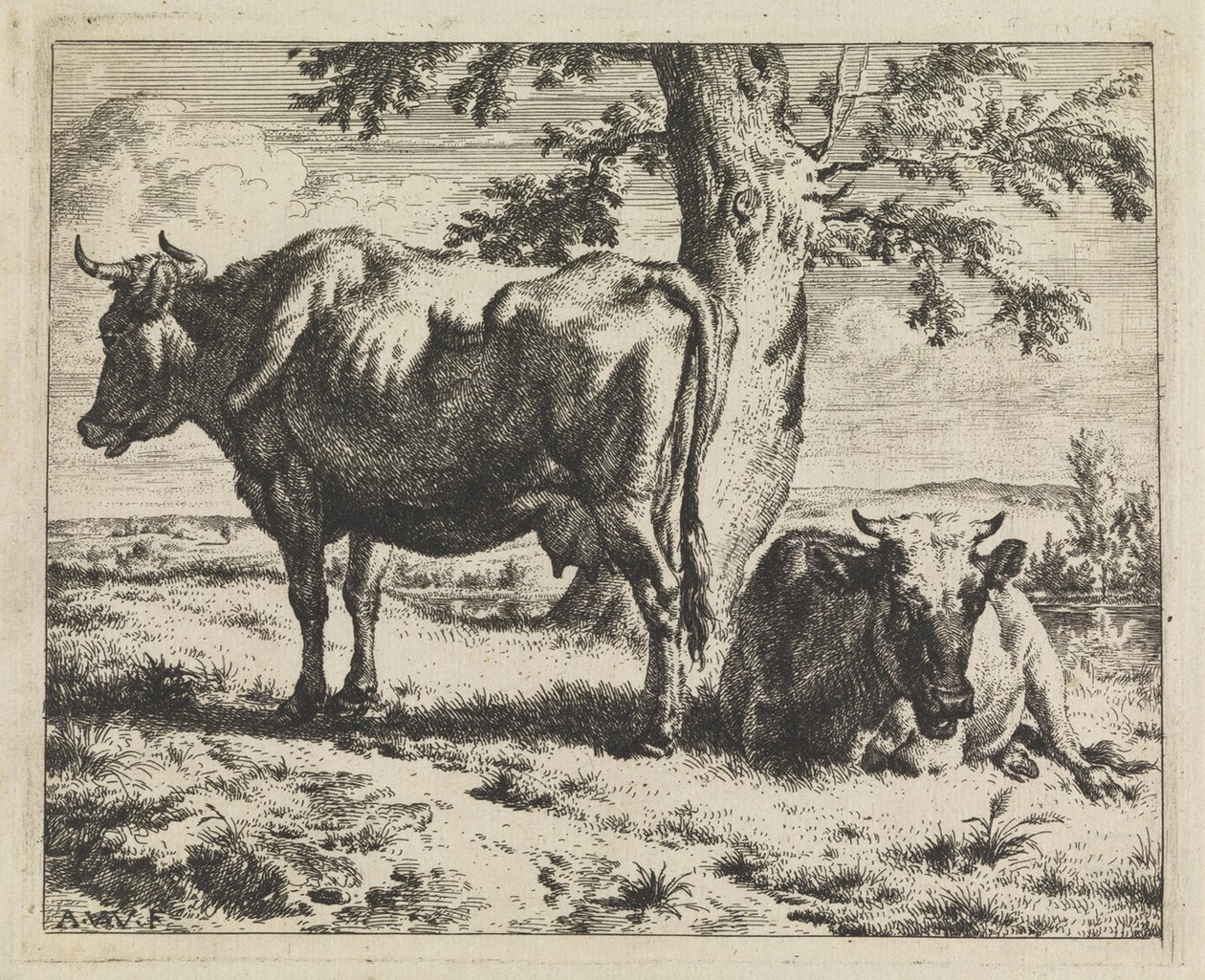 Dos vacas bajo un árbol de Adriaen van de Velde