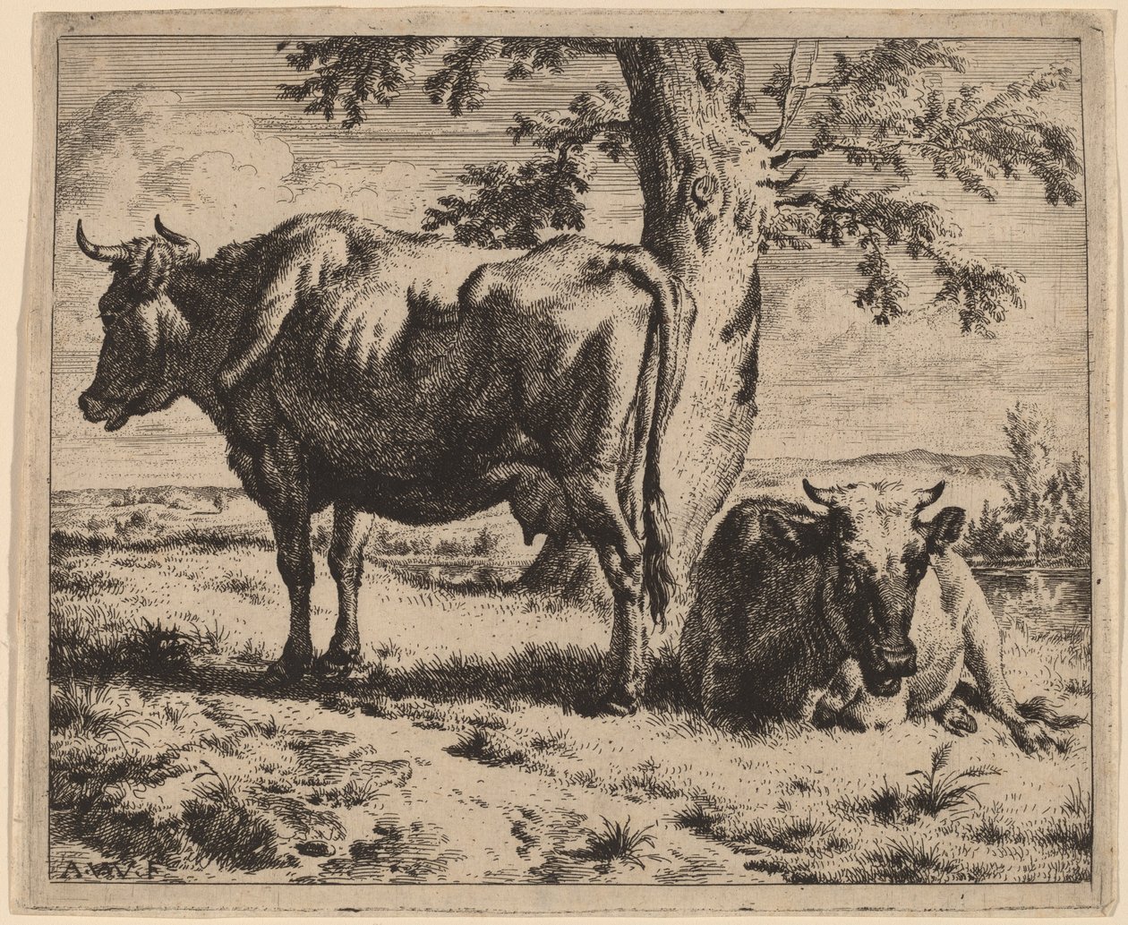 Dos vacas bajo un árbol de Adriaen van de Velde