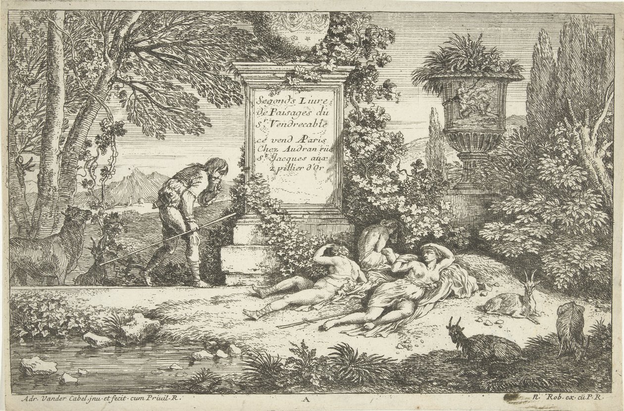 Pastoras durmientes Paisajes, serie 1 (título de la serie) de Adriaen van der Kabel
