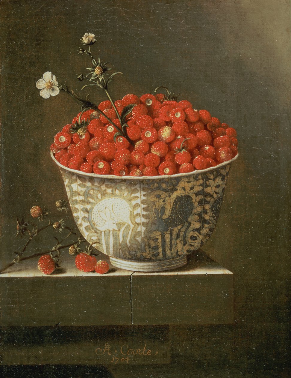 Naturaleza muerta con fresas silvestres en un cuenco chino de Adrian Coorte