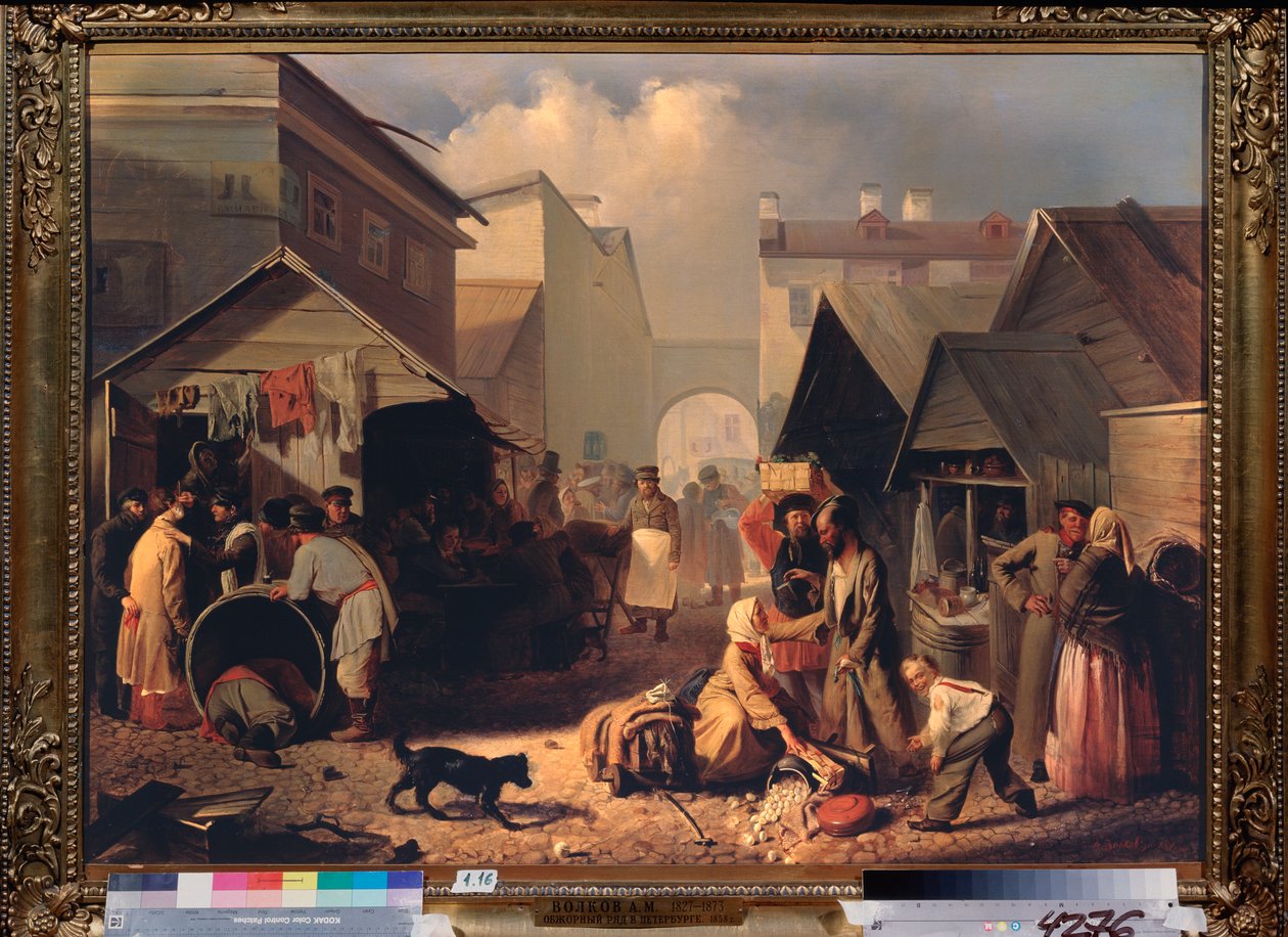 Buvette a San Petersburgo (Puesto de refrescos en San Petersburgo) - Pintura de Adrian Markovich Volkov (1827-1873), óleo sobre lienzo de Adrian Markovich Volkov