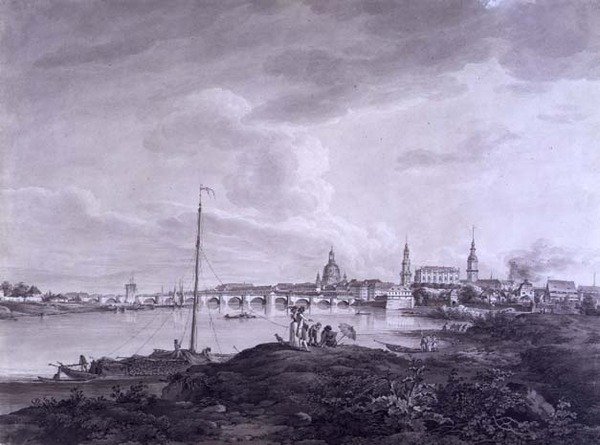 Vista de Dresde, c.1788 (tinta y lavado sobre grafito en papel) de Adrian Zingg