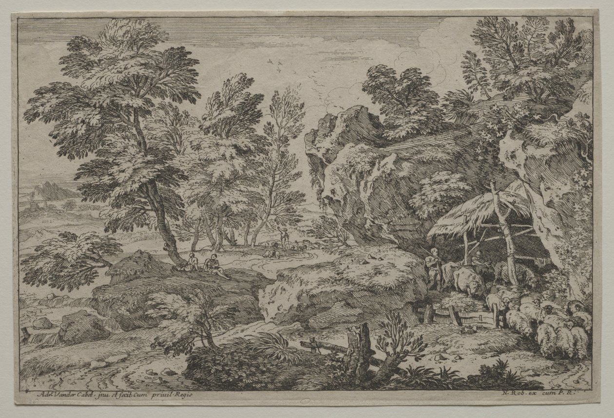 Landscape with Shepherds and two Flocks de Adrian van der Cabel
