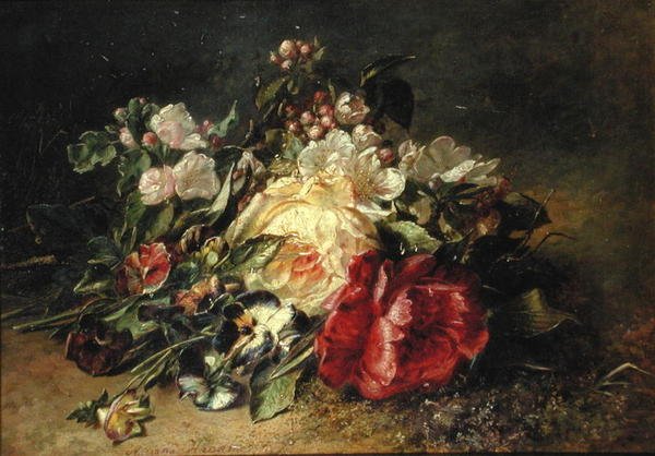 Bodegón con rosas y pensamientos de Adriana Joanna Haanen