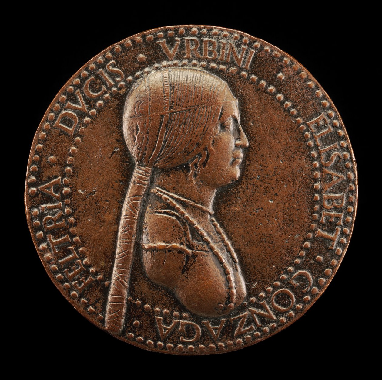 Elisabetta Gonzaga, fallecida en 1526, duquesa de Urbino, esposa de Guidobaldo I 1489..., probablemente después de 1502 de Adriano Fiorentino