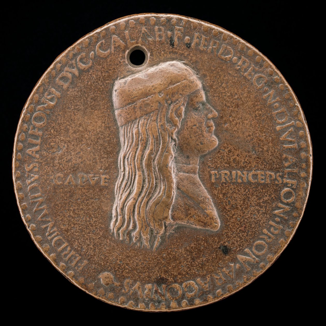 Fernando II de Aragón, fallecido en 1496, Príncipe de Capua y Rey de Nápoles 1495 [anverso], 1494 o antes de Adriano Fiorentino