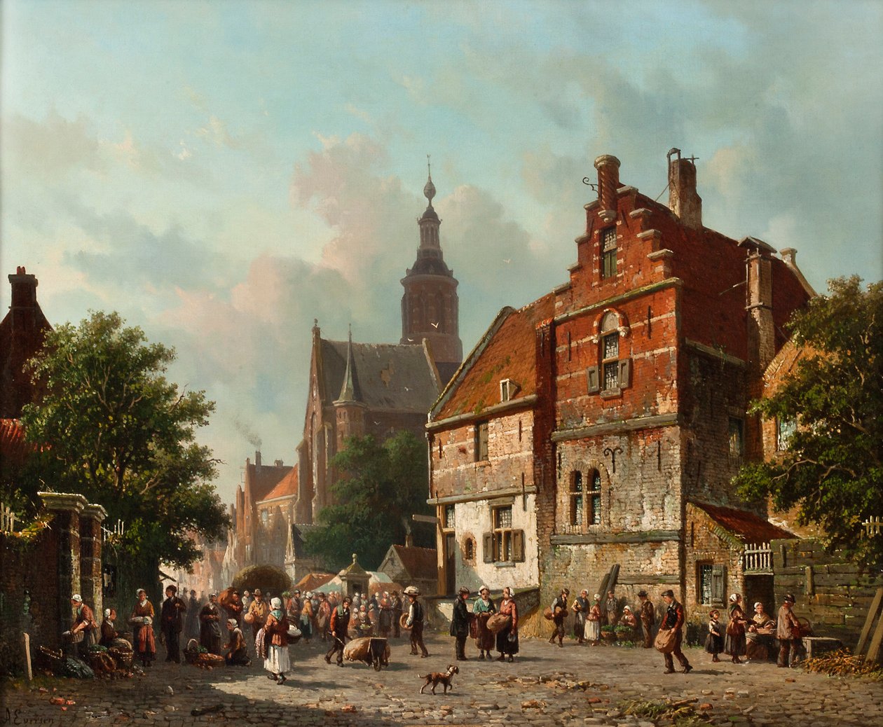 Un mercado holandés en verano, siglo XIX de Adrianus Eversen
