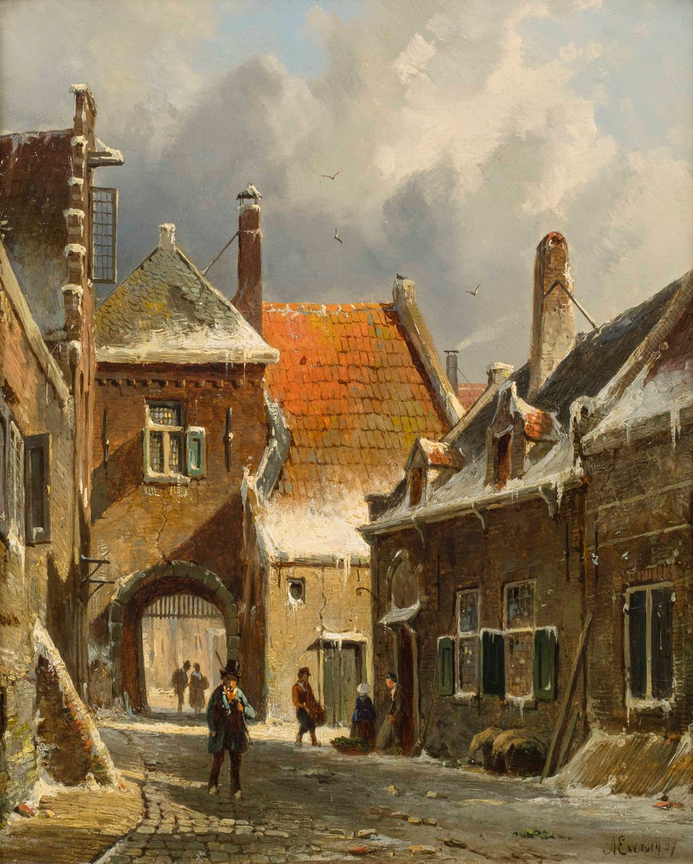 Escena de calle en invierno, siglo XIX de Adrianus Eversen