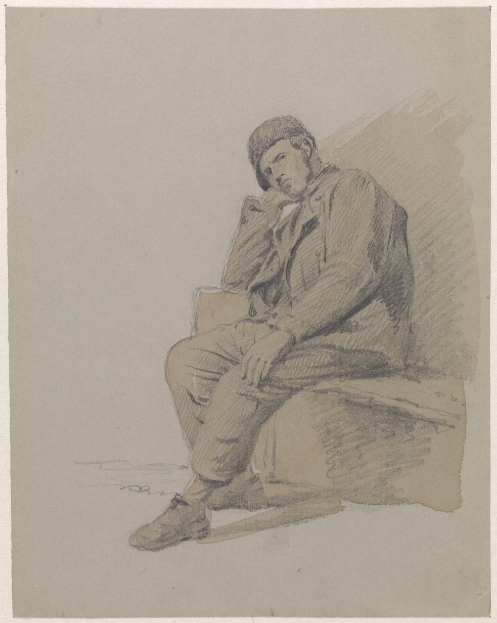Estudio de la figura de un hombre sentado con gorra de Adrianus Eversen