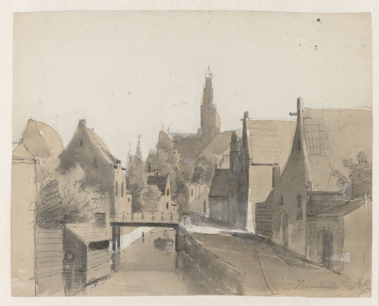 Vista de un canal en Haarlem, San Bavón al fondo
Haarlem (título en el objeto) de Adrianus Eversen
