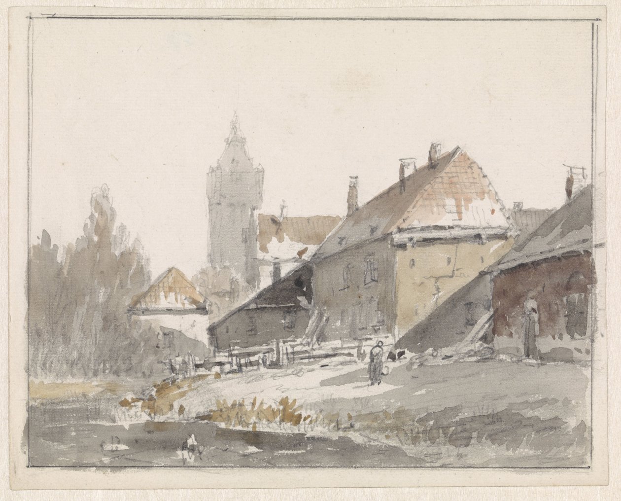 Vista de casas en las afueras de una ciudad de Adrianus Eversen
