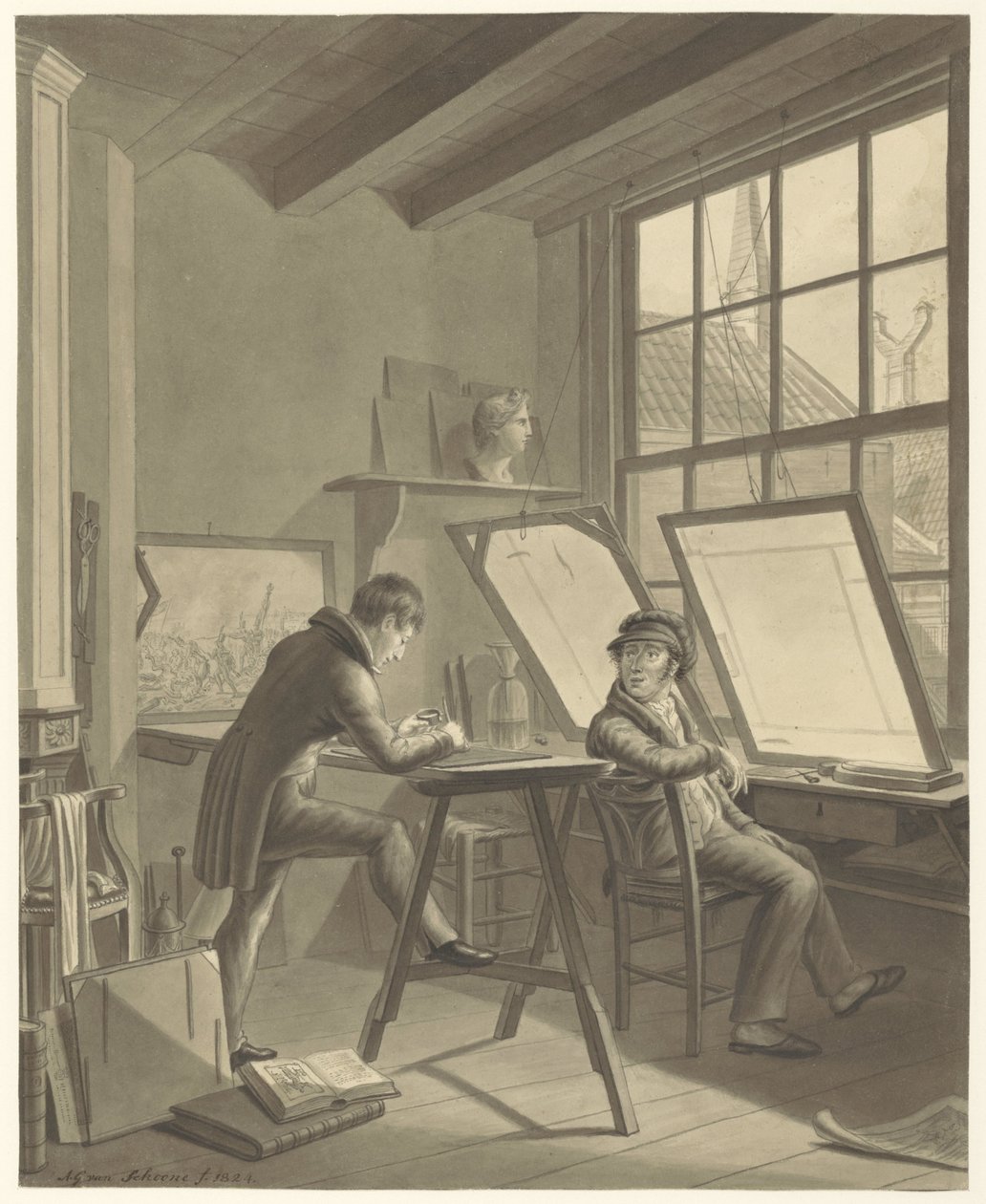 Estudio de Jacob Ernst Marcus en la calle Rozenstraat de Ámsterdam de Adrianus Gerardus van Schoone