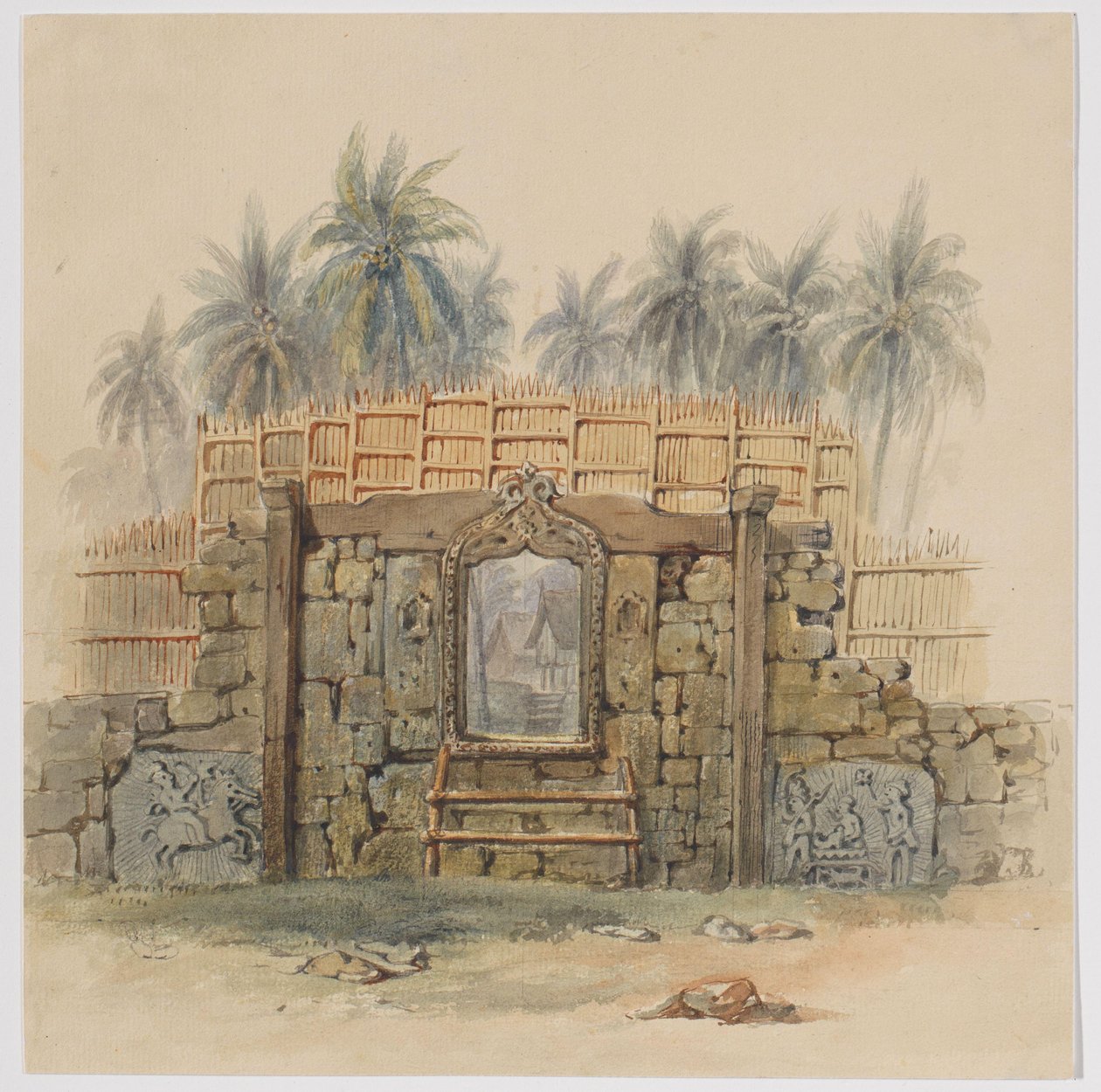 Muro de piedra coralina con abertura enmarcada hacia el pueblo de Dula (Dullah), isla de Dullah, islas Kai, sureste de las Molucas de Adrianus Johannes Bik