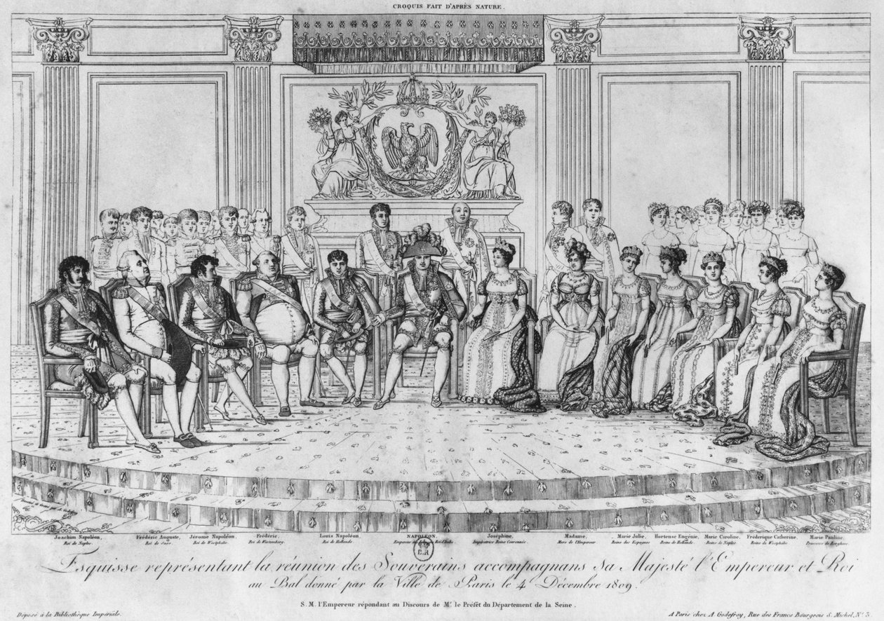 Boceto que representa a Napoleón I y los soberanos en el baile dado por la ciudad de París el 4 de diciembre de 1809 de Adrien Pierre Francois Godefroy