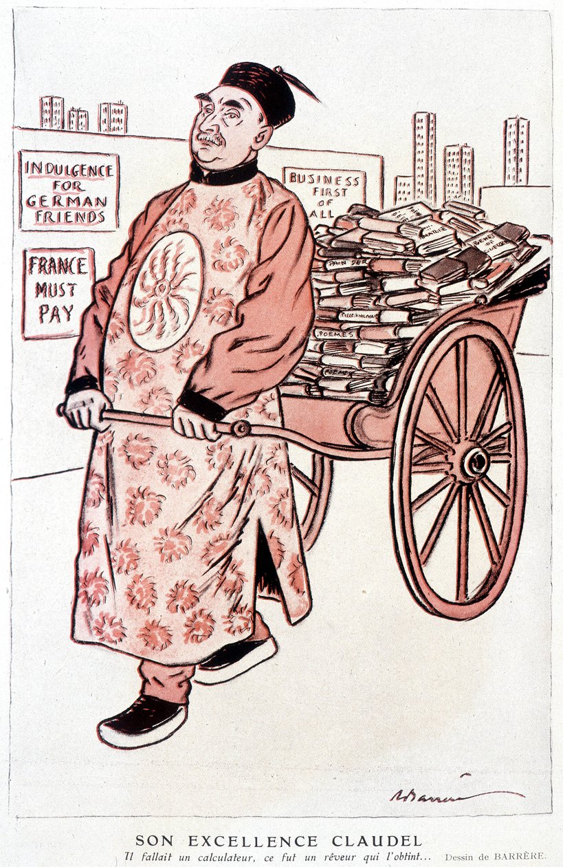 Caricatura sobre Paul Claudel, poeta y dramaturgo francés - por Barrère, en "Fantasio" del 01/01/1927 de Adrien Barrere