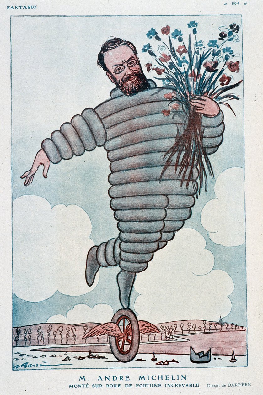 Caricatura de André Michelin y Bibendum de Adrien Barrere