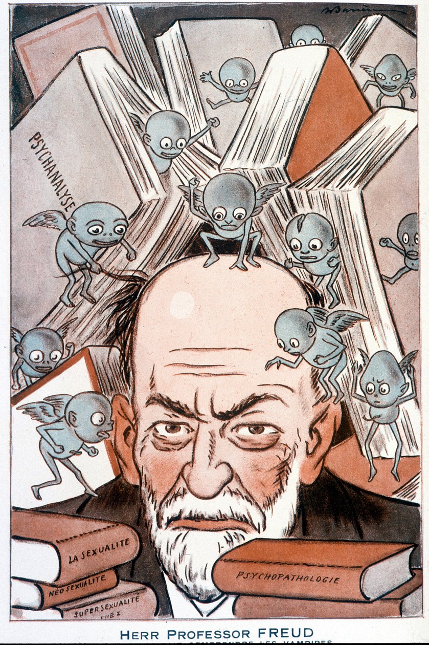 Caricatura de Sigmund Freud "El que hace comprender a los vampiros" - Ilustración de Adrien Barrere (1877-1931) en "Fantasio" del 15/05/1931 de Adrien Barrere