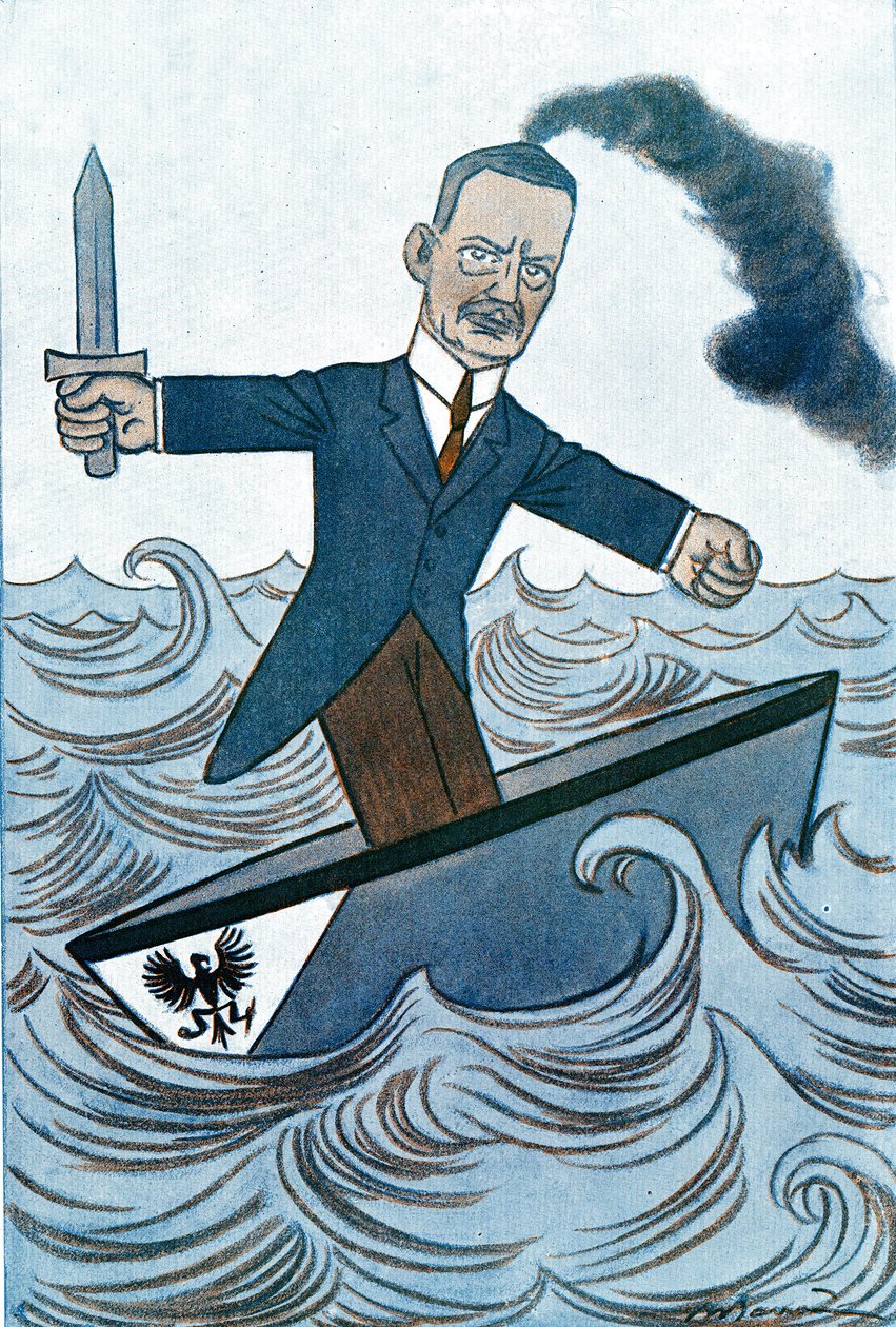 Viñeta de Wilhelm Cuno (1876-1933), político alemán responsable de asuntos marítimos. Dibujo de Adrien Barrere (1877-1931) de Fantasio de Adrien Barrere