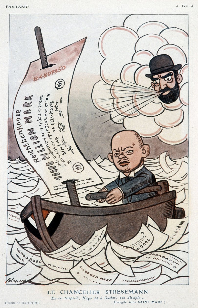 Caricatura sobre el Canciller Alemán Gustav Stresemann (1878-1929) y la Devaluación del Marco - Ilustración de Adrien Barrere (1877-1931) en “Fantasio” del 01/11/1923 de Adrien Barrere