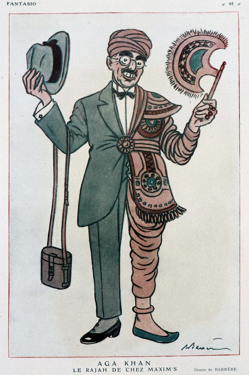 Dibujo cómico de Barrere sobre Muhammad Chah Agha Khan III de Adrien Barrere