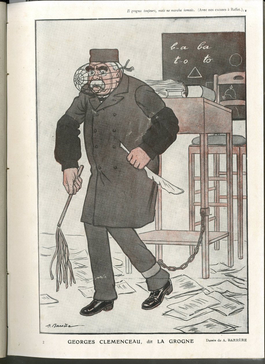 Ilustración de A Barrere (1874-1931) en "Fantasio", 01/05/16 - Georges Clemenceau, llamado La Grogne - Guerra del 14-18, Censura - Clemenceau George de Adrien Barrere