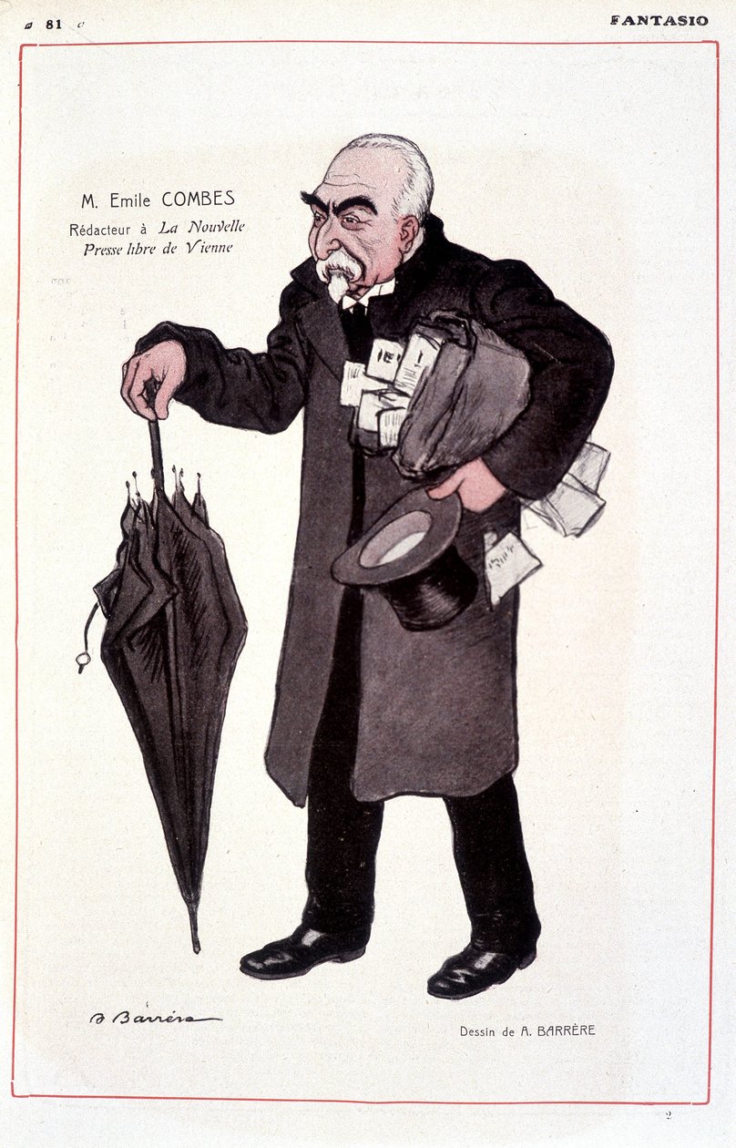 Retrato de Emile Combes, político francés (1835-1921), Reactor en La Nouvelle Presse libre de Vienne - Ilustración de Adrien Barrere (1877-1931) en Fantasio 01/03/1907 de Adrien Barrere