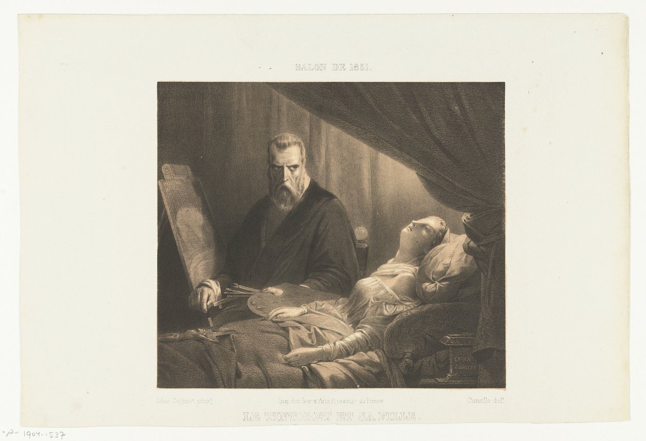 Tintoretto en el lecho de muerte de su hija Le Tintoret et sa fille (título sobre objeto) Salon de 1851 (título de serie sobre objeto) de Adrien Canelle