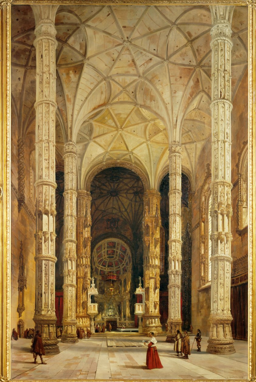 Interior de la Iglesia de Belem, Lisboa (pintura sobre lienzo) de Adrien Dauzats