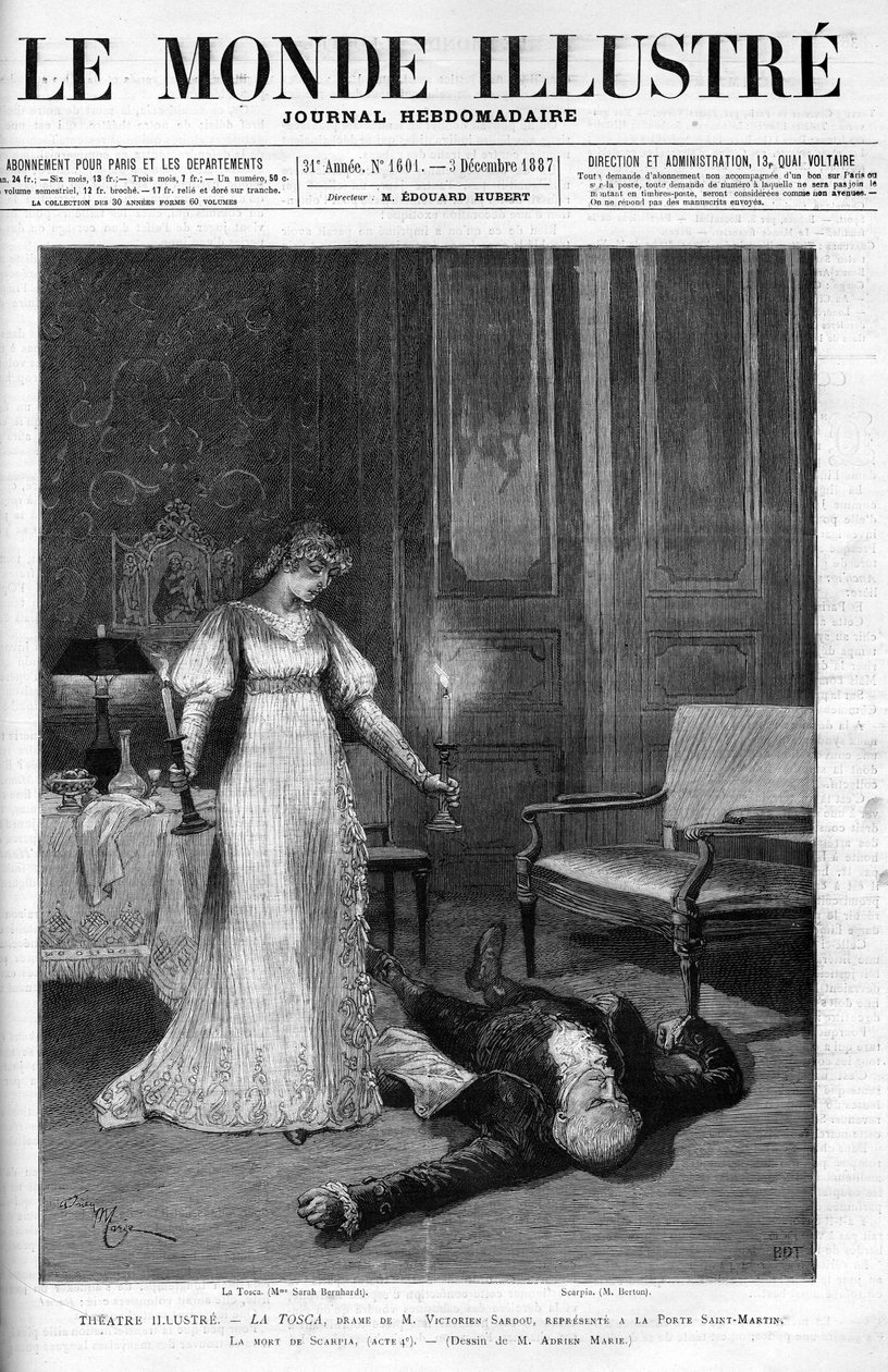 La muerte de Scarpia (Monsier Berton), ilustración del Acto 4 de 