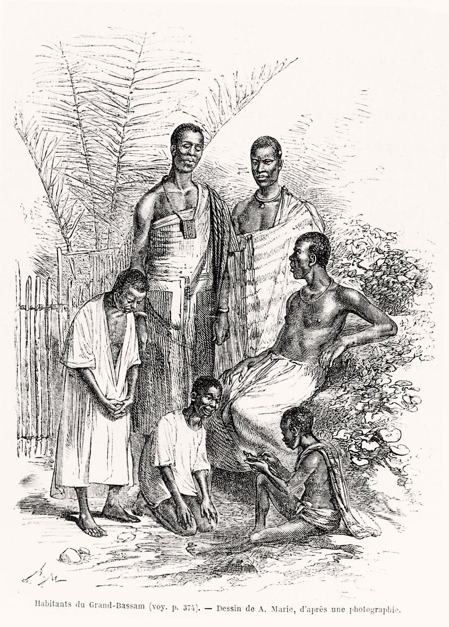 Habitantes de Grand-Bassam, ilustración de Le Tour du Monde, 1868 de Adrien Emmanuel Marie