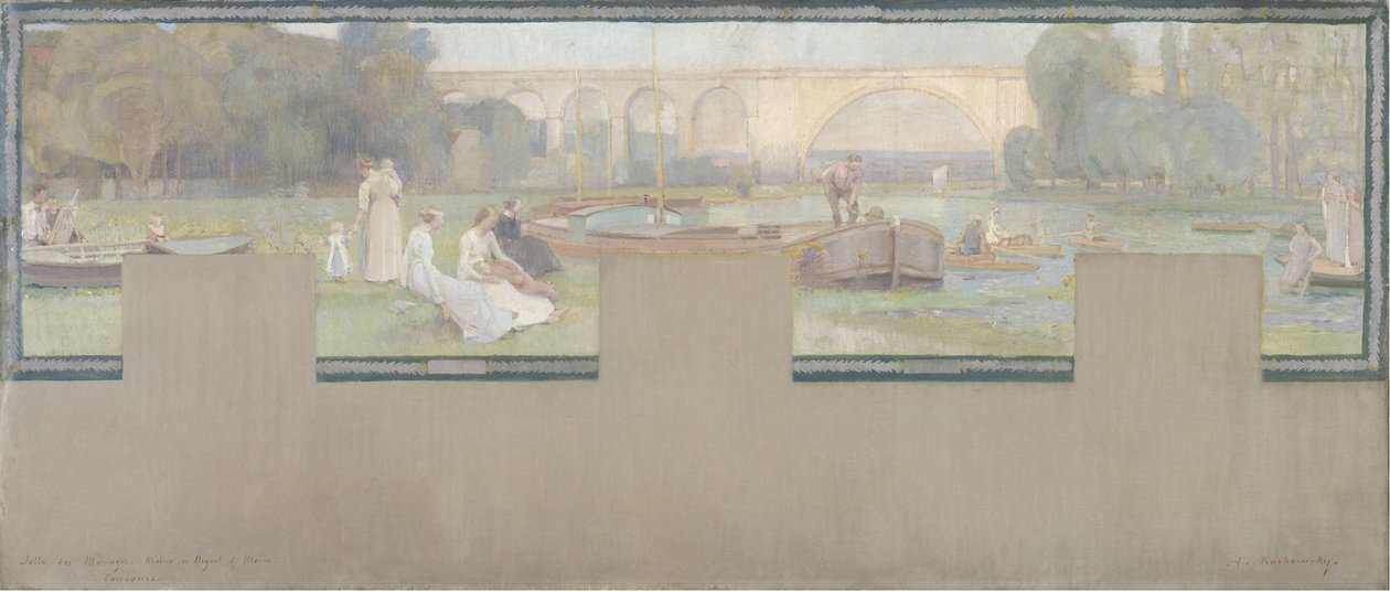 Boceto para el ayuntamiento de Nogent-sur-Marne: Le repos - la navigation, primavera de 1889 (óleo sobre lienzo) de Adrien Karbowsky