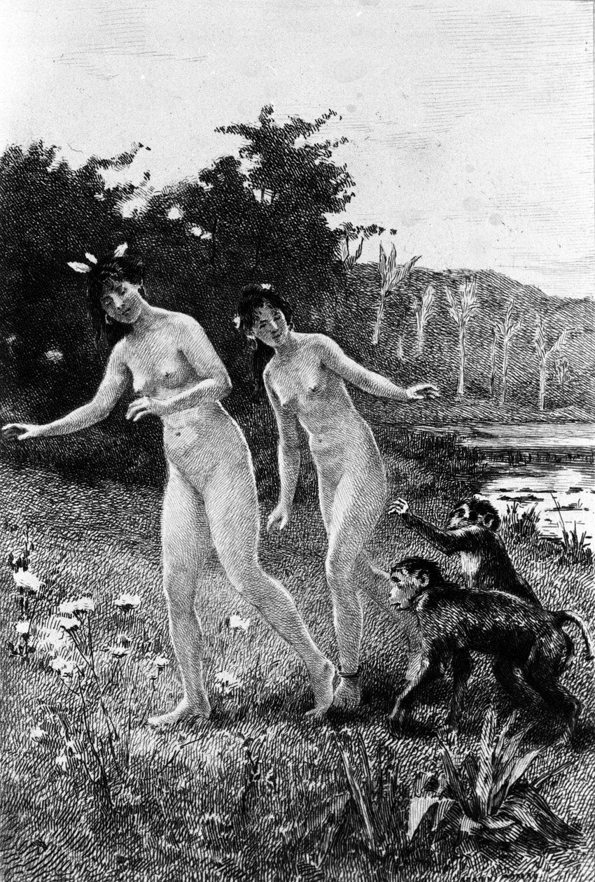 Grabado de Adrien Moreau (1843-1906) ilustrando “Cándido” de Francois Marie Arouet dit Voltaire (1694-1778) de Adrien Moreau