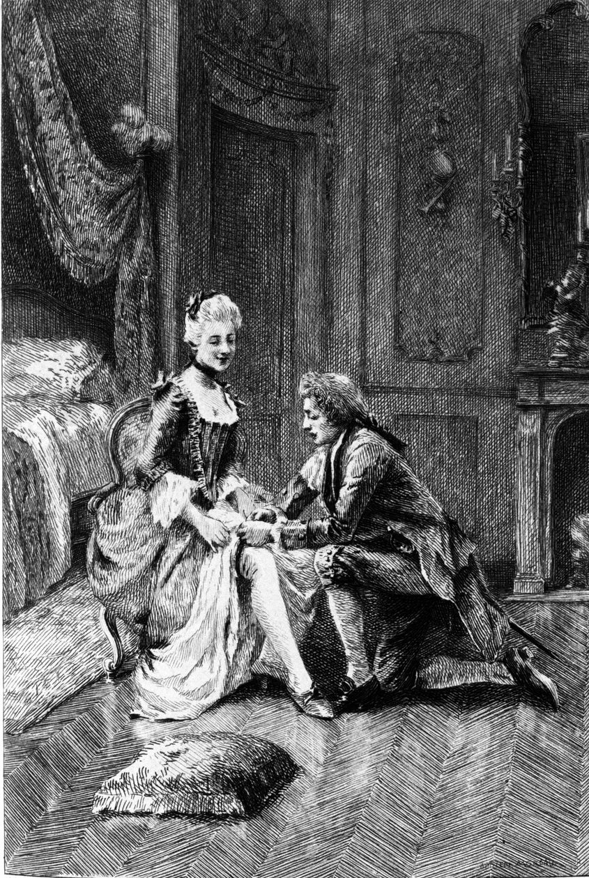 Grabado de Adrien Moreau (1843-1906) ilustrando “Cándido” de Francois Marie Arouet dit Voltaire (1694-1778) de Adrien Moreau