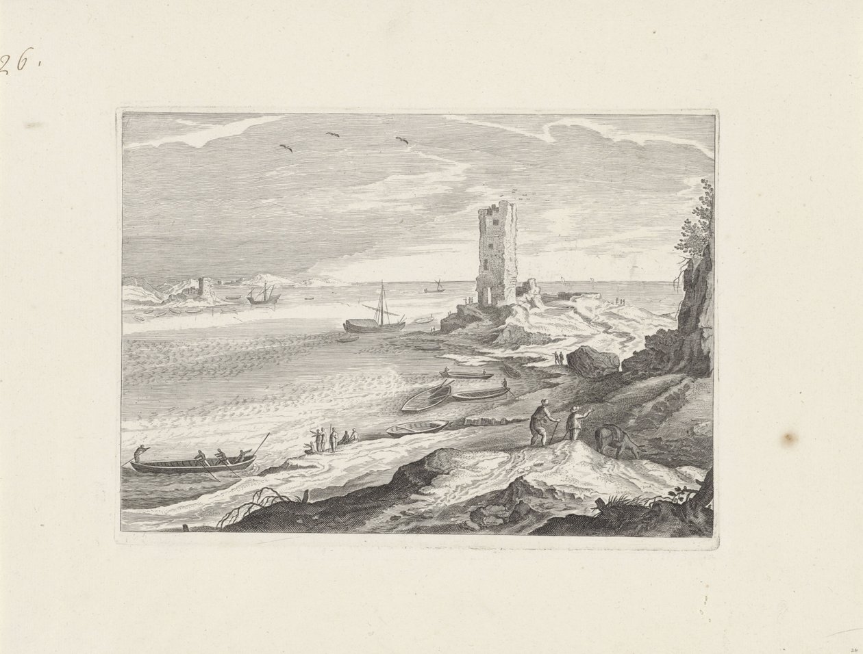 Seascape con la ruina de una torre de Aegidius Sadeler (II) (attributed to)