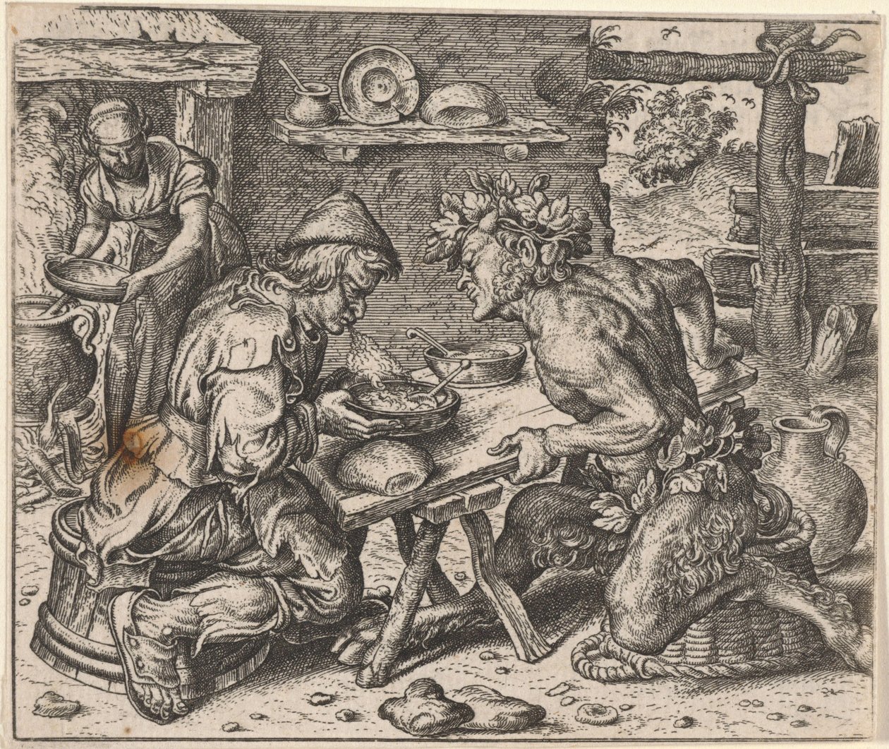 Fábula del campesino y el sátiro de Egidius  Sadeler (II)