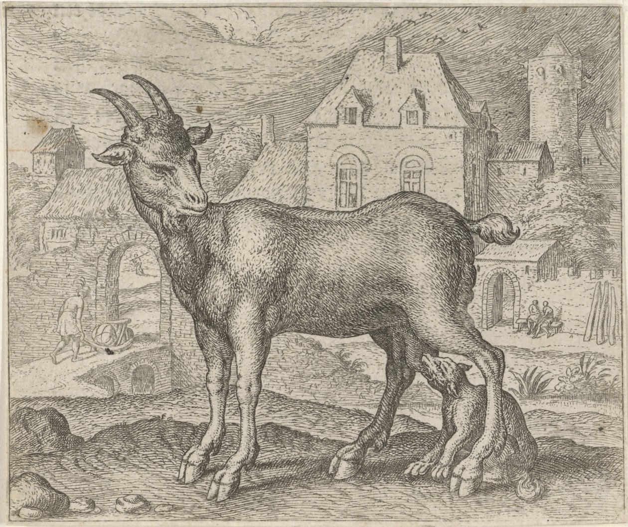 Fábula de la cabra y el joven lobo de Egidius  Sadeler (II)