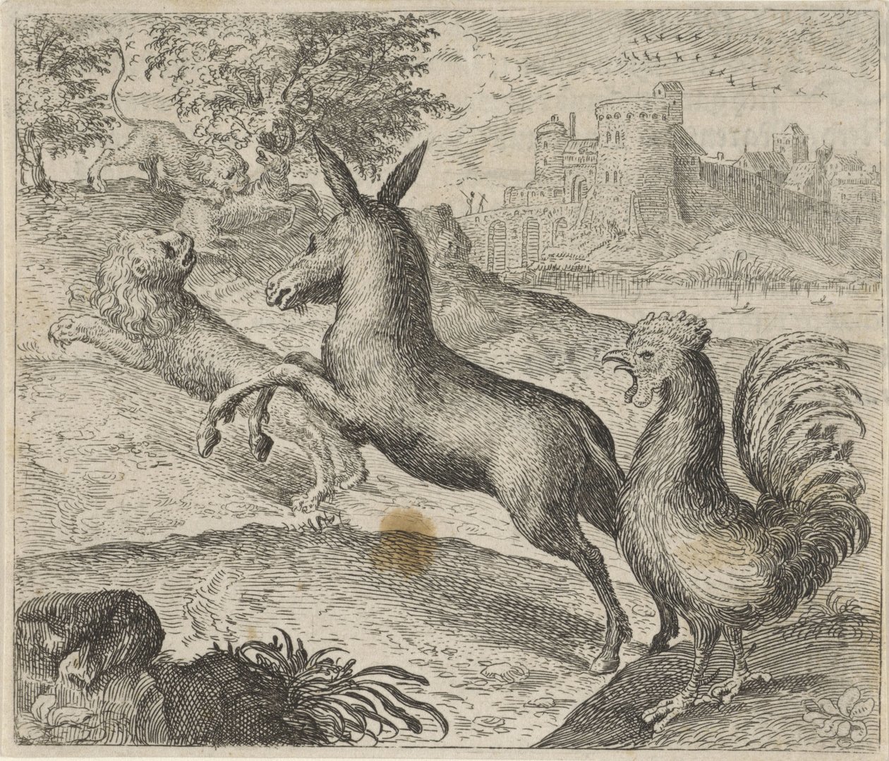 Fábula del León, el Burro y el Gallo de Egidius  Sadeler (II)