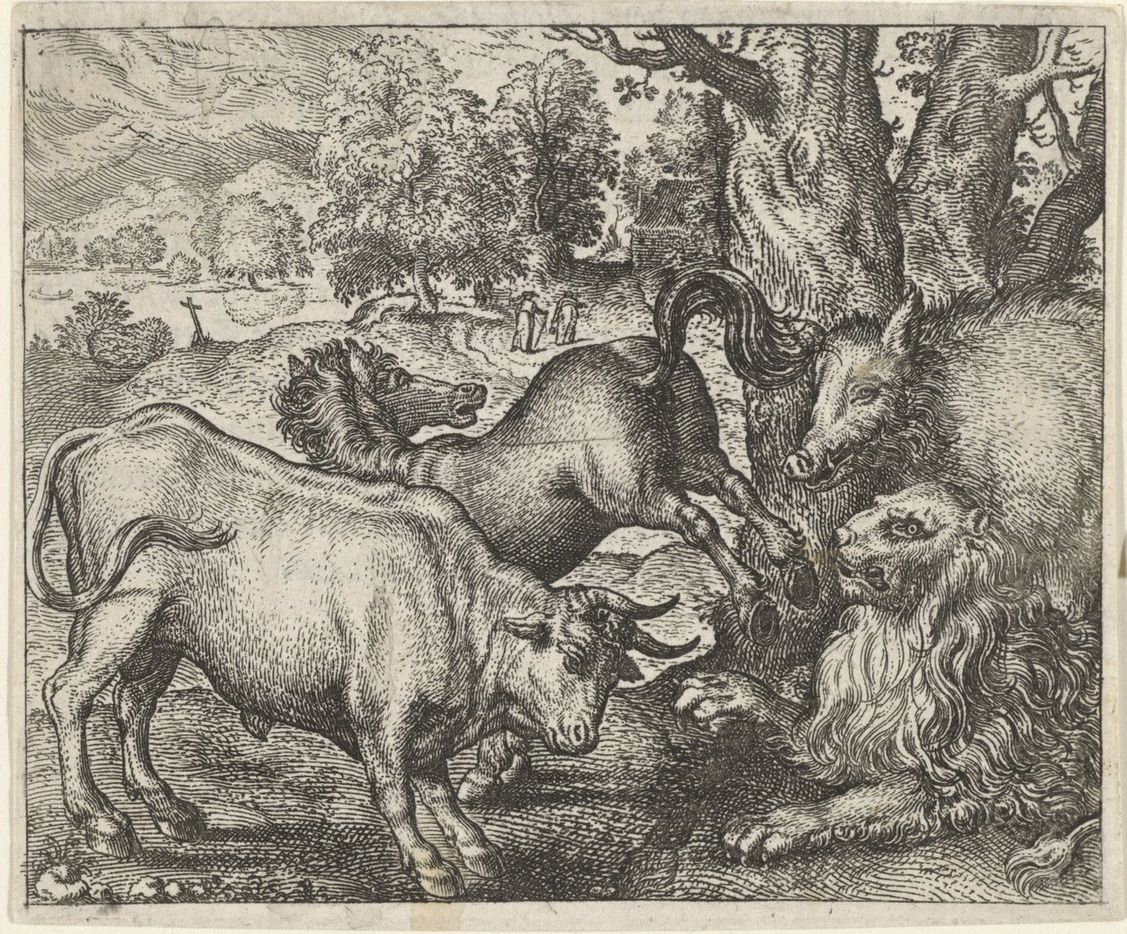 Fábula del viejo león de Egidius  Sadeler (II)