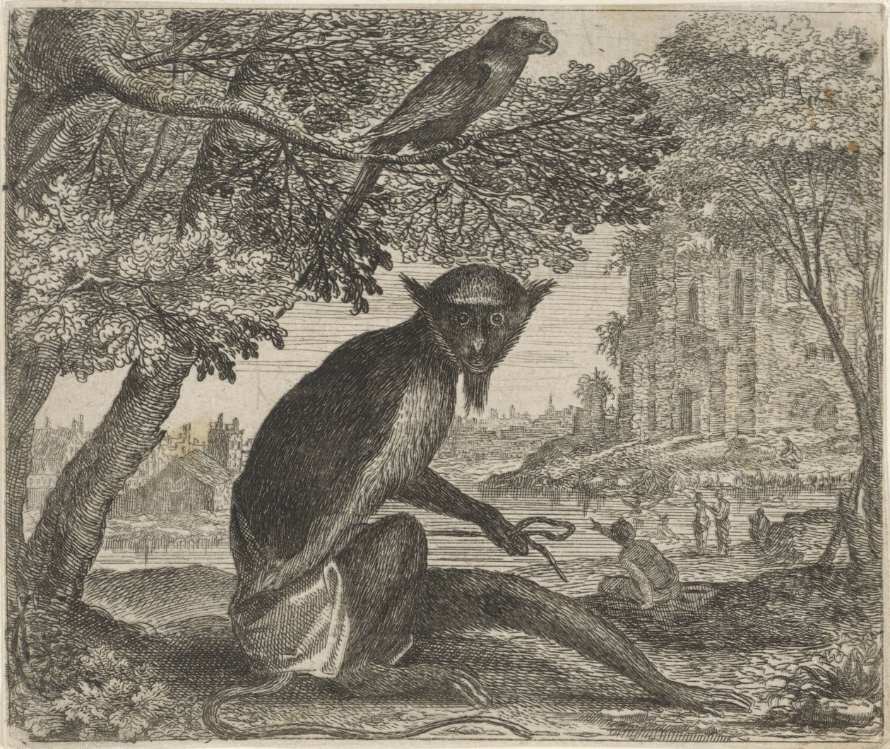 Fábula del loro y el mono de Egidius  Sadeler (II)