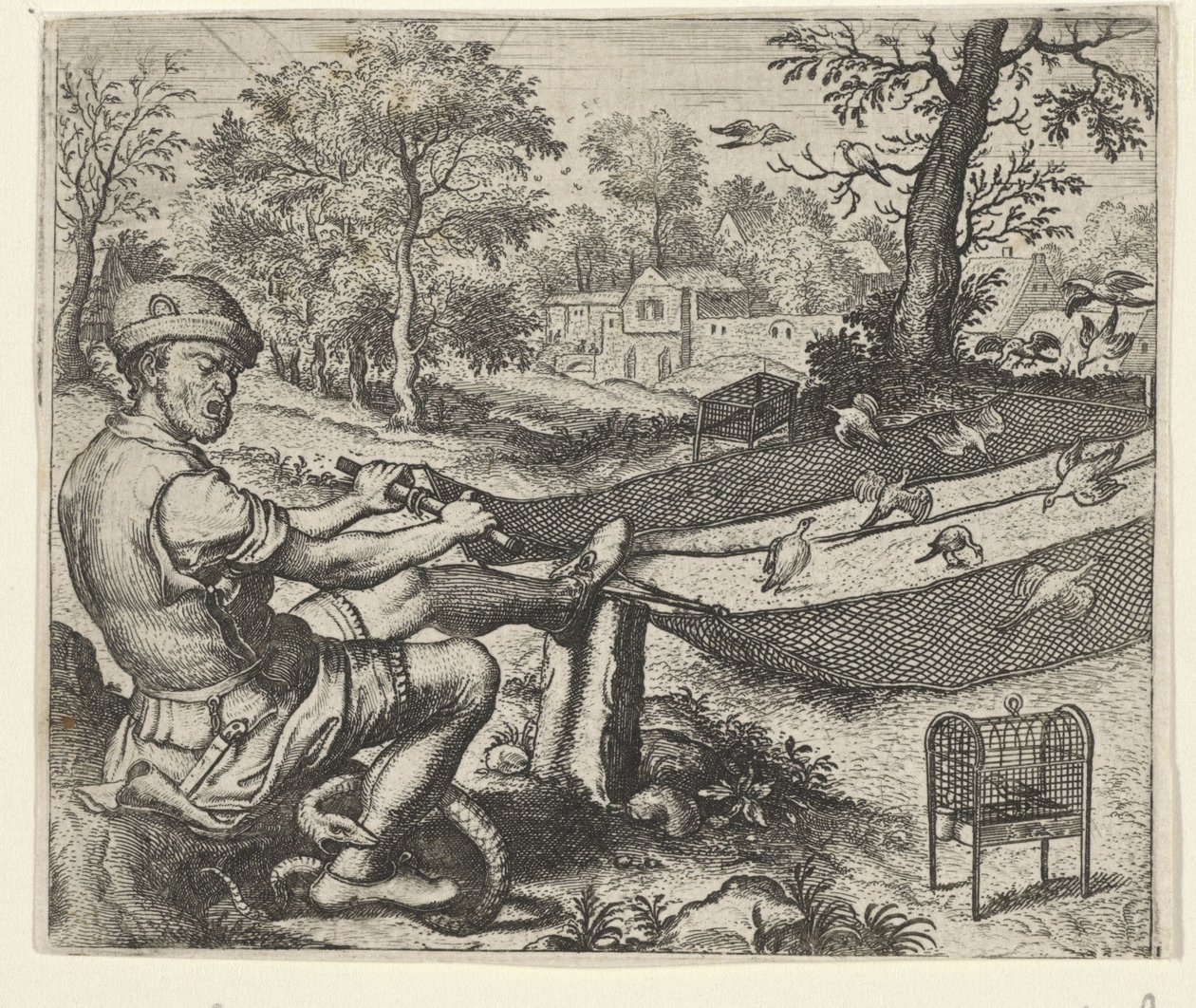 Fábula del pajarero y la serpiente de Egidius  Sadeler (II)