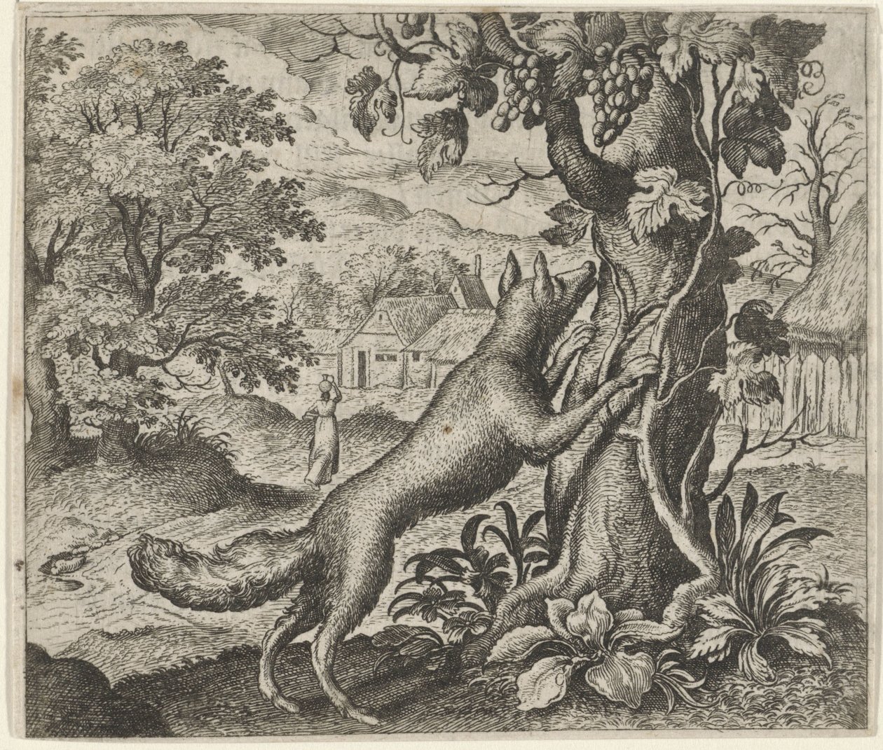 Fábula de la zorra y las uvas de Egidius  Sadeler (II)