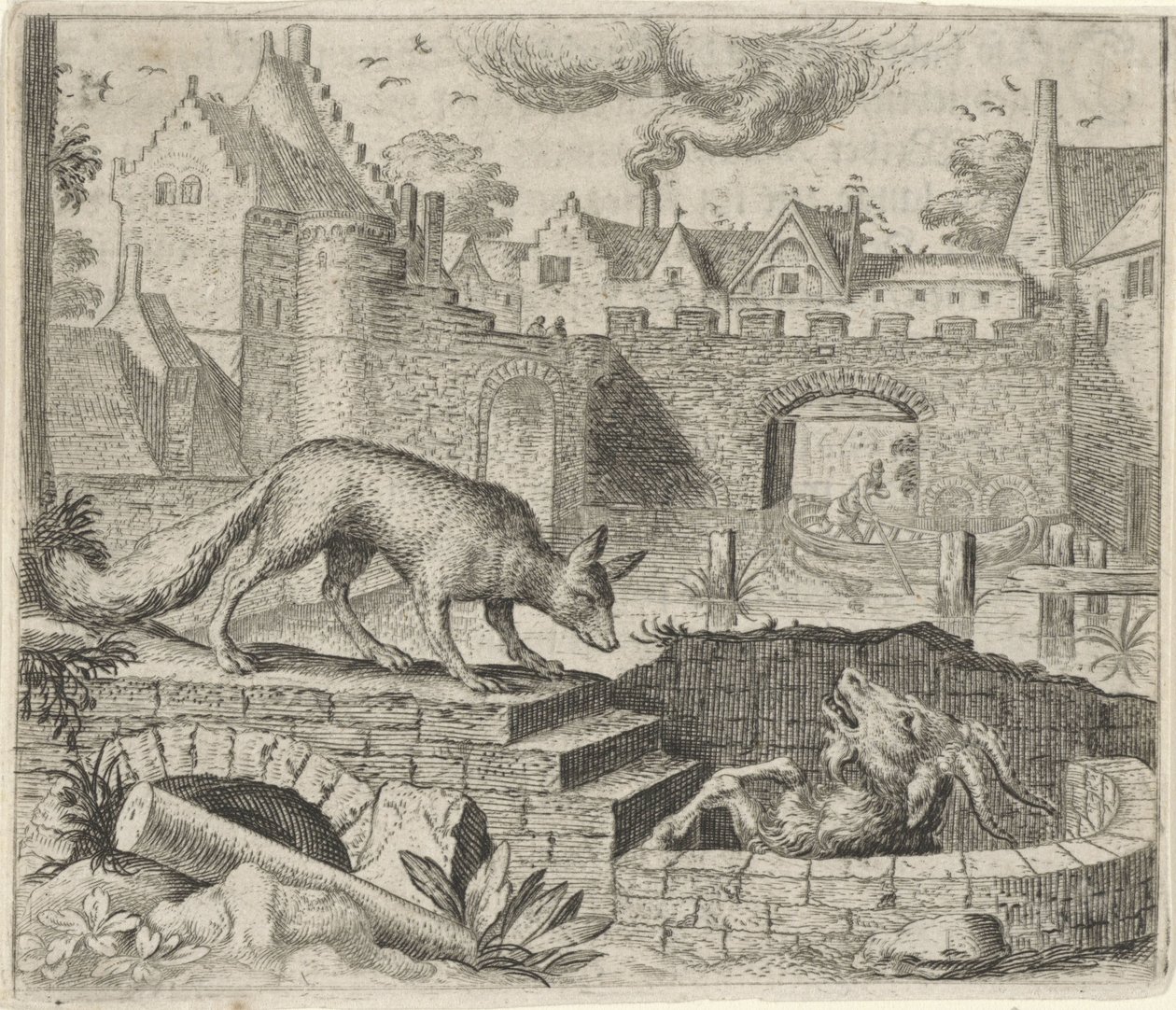 Fábula de la zorra y la cabra de Egidius  Sadeler (II)
